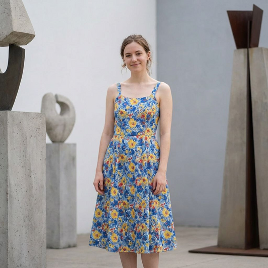 Blue Floral Print Midi Dress – Sleeveless Strappy A-Line Sundress