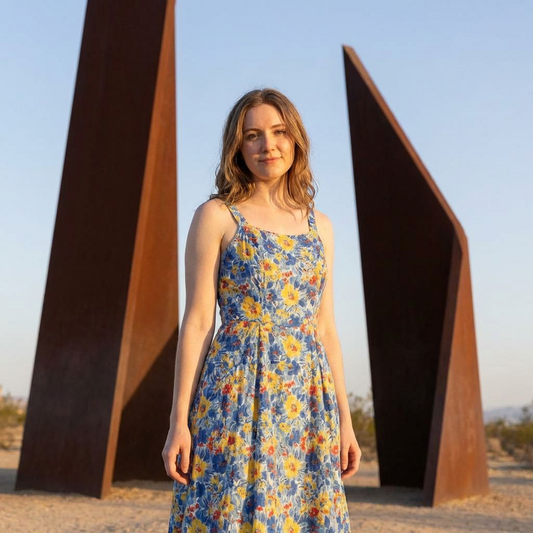 Blue Floral Print Midi Dress – Sleeveless Strappy A-Line Sundress